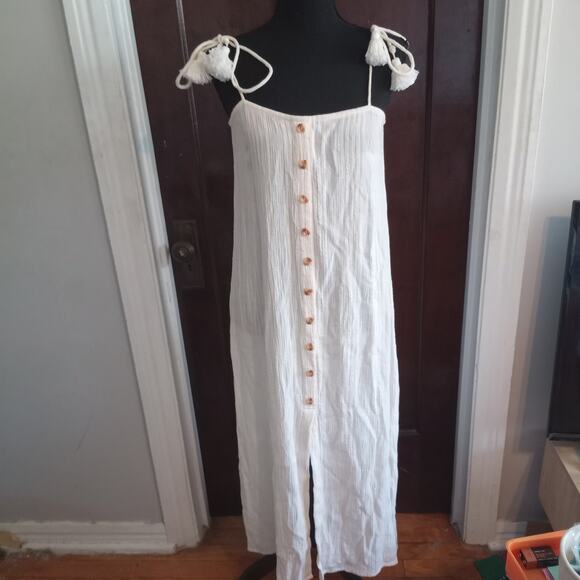 Faithfull the Brand Anthropologie Luna Midi Boho Dress Beige Button Down Sz 2 - Picture 3 of 8